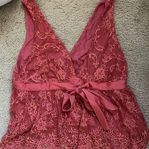 Free People Lace Tank Top in Coral Pink